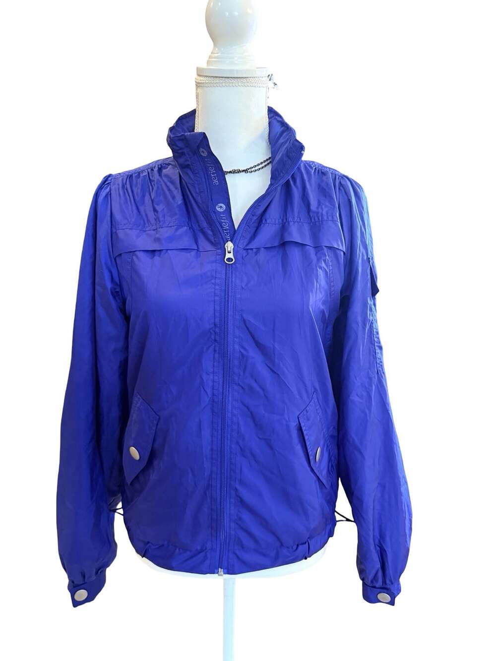 Aerie Fit Blue Packable Full Zip Hooded Windbreaker Jacket Size S